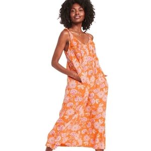 Old Navy Womens Plus Size XXL Boho Orange Floral Maxi Dress Gauzy Festival Beach